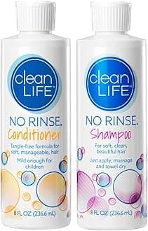 No-Rinse Shampoo and Conditioner Bundle - 8 fl oz per Bottle - Leaves Hair Fresh, Clean and Odor-Free