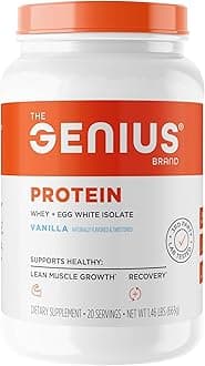 Genius Protein Powder, Vanilla - Dual Protein Blend with Improved Whey Isolate & Natural Egg White for Lean Muscle Building for Men & Women - Grass-Fed Pre & Post Workout Meal Replacement Shake