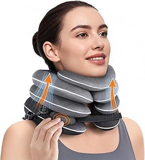 Built-in Inflatable Neck Stretcher, Cervical Traction Device with High-Front & Low-Back for Effective Traction and Support, Neck Decompression Devices with 3-Layer Chambers in Varied Sizes, Home Use