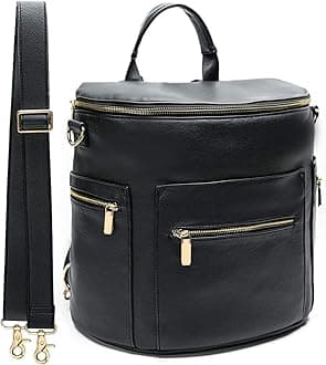 miss fongDiaper Bag Backpack Baby Diaper Bag, Large Leather Diaper Bag Backpack with 16 Pockets Diaper Bag Organizer, Changing Pad, Stroller Straps and 2 Insulated Pockets (Regular, Dark)