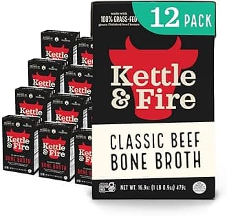 Kettle and Fire Classic Beef Bone Broth, Keto, Paleo, and Whole 30 Approved, Gluten Free, High in Protein and Collagen, 12 Pack