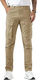 Plaid&Plain Men's Cargo Pants Slim Fit with Articulated Knees