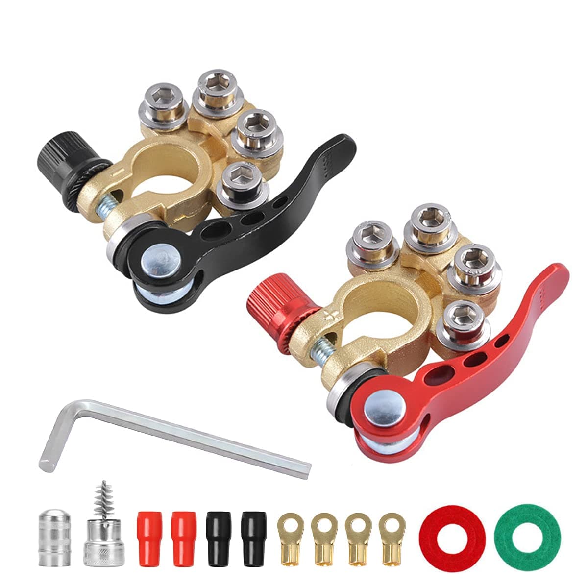 Battery Terminal Connectors, 2 Pcs 4 Way Quick Release Disconnect Terminal for SAE/JIS Type A Posts, Compatible With Cars, Vans, Trucks and More