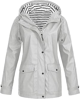 BOTCAM Women's Rain Jacket Large Sizes Waterproof: Windbreaker with Striped Lining Hood Thin Transition Jacket Windproof Plain Functional Outdoor Jacket S - 5XL