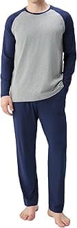 Mens Pajama Set Long Sleeve PJs, Soft Lightweight Sleepwear with Pockets, Comfortable Loungewear for Sleeping