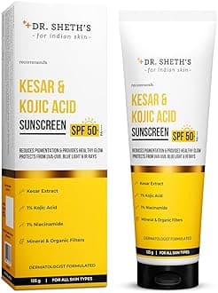 Kesar & Kojic Acid Sunscreen SPF 50+ Pa++++ |In-Vivo Tested | For Pigmentation-Free Skin | Lightweight & Non Greasy | For UVA/UVB & Blue Light & IR Protection | No White Cast | For All Skin Types | For Men & Women | 125 g