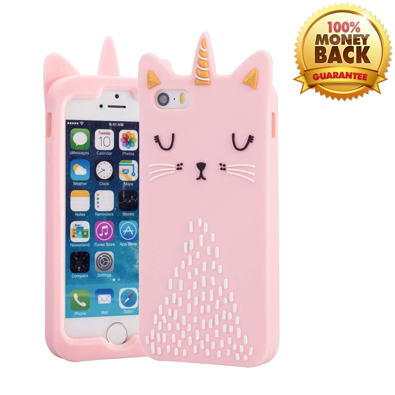 Unicorn Cat Case for iPhone SE/5S/5, 3D Cute Cartoon Animal Soft Rubber Silicone Shockproof Case, Fashion Drop Protection Skin Durable Bumper Case for Girls Kids Teens Daughter (Pink)