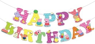 Festiko® Cartoon Pig Theme Happy birthday Party Decoration Combo (36 Pcs), Cartoon Pigs party Favors for Kids Birthday Decoration(Banner/Bunting,Swirls,Balloons,Cake Toppers,Cup Cake Topper,Ribbons)