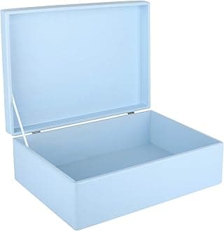 Creative Deco XL Blue Plain Wooden Storage Box | 40 x 30 x 14 cm (+/-1 cm) | with Hinged Lid | Easter Gift Box Storage | ROUGH & UNSANDED Wood Keepsake Memory Craft Chest