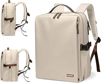 GOLF SUPAGS Stylish Laptop Backpack for Women Airline Approved Perfect for Work College and Travel Multi-Functional Casual Daypack Fits 17.3 Inch Notebook (Apricot)
