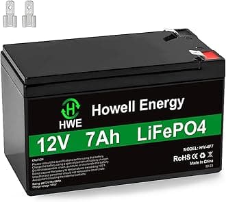 HWE 12V 7Ah Rechargeable Battery, 4000 Deep Cycle Lithium LiFePo4 12 Volt 7 amp Replacement for 6FM7 1270 SLA Battery, Alarm System, UPS, Lighting, Solar, Ride on Toys, 15A BMS, F1 & F2 Terminal