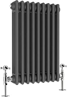 WarmeHaus - Traditional Cast Iron Style Anthracite Triple Column Horizontal Radiator 600 x 425mm - Perfect for Bathrooms, Kitchen, Living Room