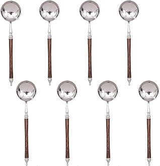 8-Pack Stainless Steel Spoons with Wooden Handles – 7" Teaspoons for Coffee, Tea, Desserts, Ice Cream, Home, Café, Restaurant, and Parties
