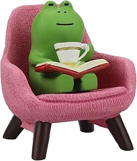 Refintural Miniature Frog Figurines - Funny Frog Sculpture for Shelf, Desk Decoration - Frog Desk Accessories - Perfect Cute Frog Gift for Frog Lovers(Pink Sofa)