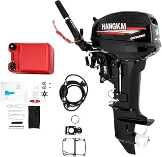 Hangkai 18 HP Outboard Motor, 2 Stroke 246CC Heavy Duty Fishing Boat Engine, Short Shaft Outboard Engine with CDI Ignition and Water Cooling System