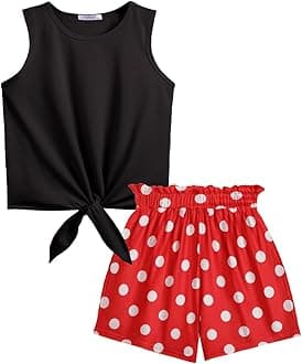 Arshiner Girl's 2 Piece Outfits Summer Tie Knot Tank Top and Paperbag Waist Pocketed Short Sets