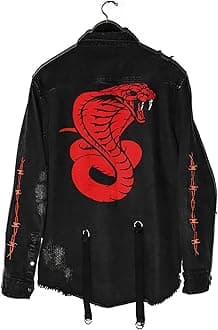 Mens Distressed Denim Jacket Casual Ripped Holes Jean Jacket Hip Hop Punk Street Outwear Black