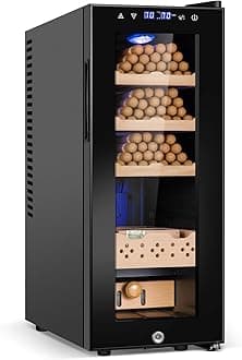 Electric Cooler Cabinet 35L with Temperature and Humidity Control, Spanish Cedar Wood Shelves and Safety Lock (300 Counts Capacity), Gift for Men