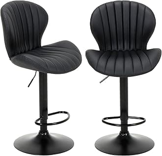 COLAMY Bar Stools Set of 2, Modern Swivel Bar Chairs, Adjustable Faux Leather Upholstered Barstools Counter Height with High Backrest for Bar, Kitchen Island, Dining Room, Black