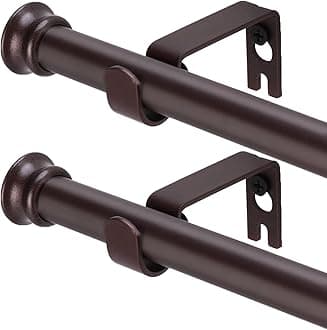 Curtain Rods 2 Pack 5/8 inch Brown Curtain Rods for Windows 30 to 45 Inch with Brackets Easy to Install for Bedroom Living room Kitchen