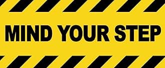 4 x WARNING - MIND YOUR STEP - Warning Sign Removable Self Adhesive Waterproof Durable Vinyl Label Sticker 225mm x 106mm