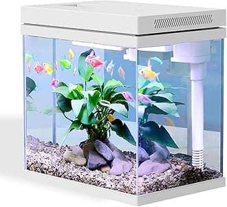 9L Fish Tank, Nano Glass Aquarium, Upgrade Filter system and LED Light, for Freshwater & Marine, Filter Balls Included (White, 9L)