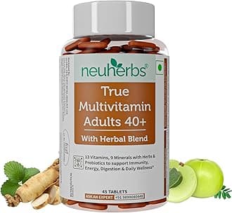 Neuherbs True Vitamin Adult 40+ | Multivitamins For Adults With Herbal Blend To Support Immunity, Energy, Digestion & Daily Wellness - (45 Multivitamin Tablets)