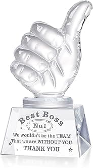 LONGWIN Best Boss Gifts for Women Men, Unique Bosses Day, Birthday, Christmas, Thanks Giving Day, Gift for Female Male Crystal Awards with Thumbs Up