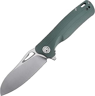 Petrified fish PF868 Folding Knife 3.35" D 2 Satin Blade Steel G 10 Handle EDC Outdoor Camping Pocket Folding Knife (Green G10)