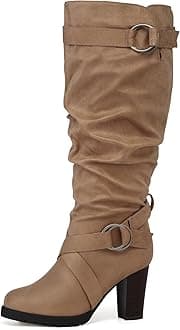 Women's Wide/Extra Wide Calf Knee High Boots Fashion Chunky Block Heel Pull On Winter Boots with Side Zippers