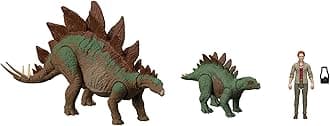 HHK91 Jurassic World: A New Age Legacy Collection Dr Sarah Harding with Large and Small Stegosaurus Dinosaur, Authentic and Articulated Figures, 9.5 cm, Age 4+