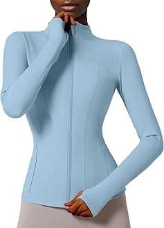 Locachy Women's Slim Fit Full Zip Athletic Running Sports Workout Jacket with Thumb Holes