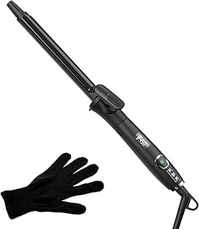 3/4 Inch Curling Iron with Clipped Tourmaline Ceramic Barrel Professional 0.75Inch Hair Curler up to 450°F Dual Voltage for Traveling 60 Mins Auto Off Suit for Different (Black, 0.75 Inch)