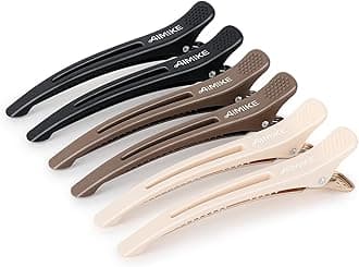 AIMIKE 6pcs Professional Hair Clips for Styling Sectioning, Non Slip Duck Billed with Silicone Band For Hairdresser, Women, Men For Salon and Home Hair Cutting - Brown & Apricot & Black