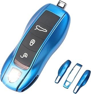 QBUC for Porsche Key Fob Cover,3-Piece Painted Key Shell Compatible with Porsche Cayenne Panamera Macan 911 Boxter Cayman (Blue)