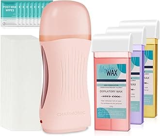 Roll On Wax Kit, Portable Wax Roller Kit for Hair Removal, Beginners Waxing Kit Soft Heater for All Skin Types with 3 Pcs 100g Roll on Cartridge, 100 Non-Woven Strips & 10 After Oil Wipes (F8_Pink)