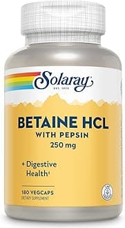 Betaine HCl with Pepsin 250 mg Supplement for Men & Women - Digestive Support, Betaine Hydrochloride Capsules, Gut Health Support Formula, Gluten Free - 180 Veg Cap Ct