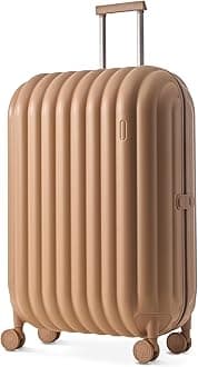 Large Checked Luggage 28 Inch, Hard Shell Suitcase with Spinner Wheels, Large Travel Suitcase for Long Trips and Family Travel, Brown