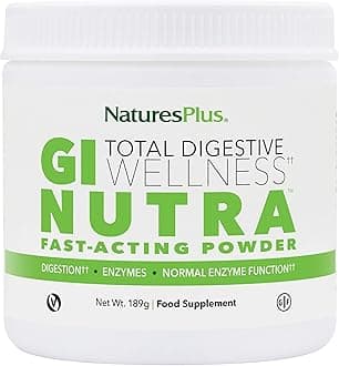 NaturesPlus GI Nutra Total Digestive Wellness - Probiotics Supplement with Prebiotics, Enzymes, Calcium, Glutamine Powder - Vegan, Gluten Free - 189g Powder