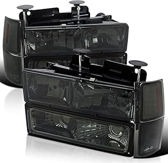 SPEC-D TUNING Smoke Lens Headlights + Bumper Lights + Corner Lamps Compatible with 1994-1998 Chevy C10 Pickup C/K 1500 2500 3500 Tahoe Suburban Left + Right Pair Headlamps Assembly