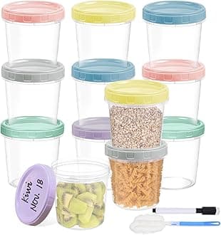12pcs 32 oz Plastic Containers with Screw Top Lids, Reusable Clear Food Storage Containers with Pen and Brush, Leakproof Freezer Soup Containers, Microwave & Dishwasher Safe