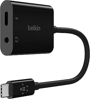 Belkin 3.5mm Audio + USB-C Charging Adapter 60W Fast Charge for iPhone 15 / iPad Pro / iPad mini / iPad Air / Galaxy / Xperia / Pixel / LG / Huawei P (NPA004btBK)
