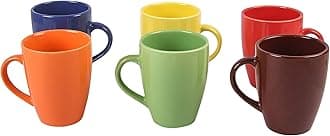 Saavre Diana Series Ceramic Coffee Mug Set – 280ml (Set of 6) | Handcrafted, Lead-Free, Chip-Resistant | Microwave and Dishwasher Safe | Large Handle Tea Cup for Home and Office Use (Color May Vary)