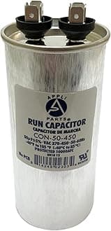 AP APPLI PARTS Run Capacitor for ac 50 Mfd uF (microfarads) 370 VAC or 450 VAC CBB65 Round Universal fit for hvac and other applications 4-3/4 in High 2 in Wide CON-50-450