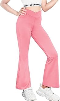 Zaclotre Girls Flare Leggings High Waisted V Crossover Casual Yoga Bell Bottoms with Pockets Pants for Kid