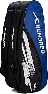 Hundred Cosmogear Badminton Kit-Bag (Black/Royal Blue)|Double Zipper|Bag with Front Zipper Pocket, Polyester