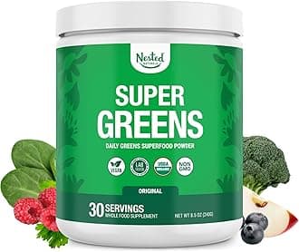 - Nested Naturals Super Greens Daily Superfood Powder - Certified USDA Organic Green Powder w/20+ Whole Foods, Spirulina Powder,Wheat & Barley Grass - Probiotics, Fiber & Enzymes - Original Flavour, 30