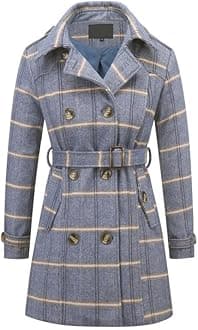 Rasujie Womens Pea Coat Double Breasted Wool Coat Long Winter Trench Coat with Belt