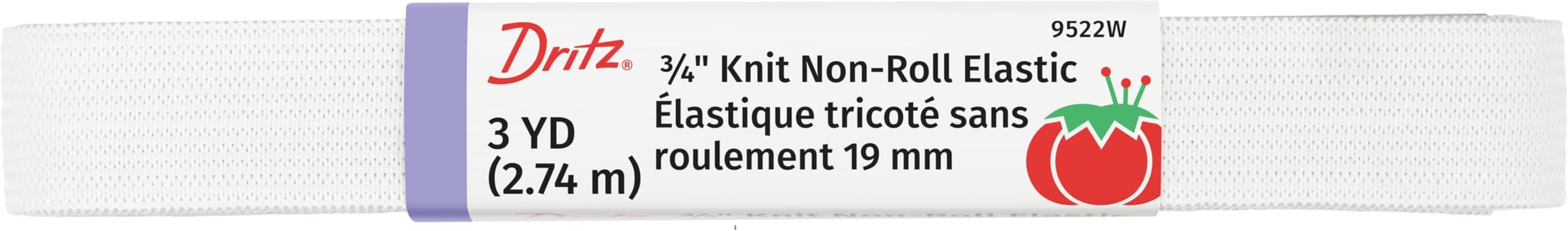 Dritz Non-Roll Knit Elastic 3/4 Inch x 3 Yards - White Soft Comfort Stretch - For Waistbands Sleeves Necklines Casings & Sew-On Sewing Notions