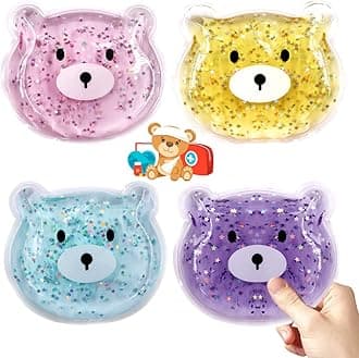 Boo Boo Hot Cold Ice Packs for Pain Relief, Lunch Bags Ice Packs, Reusable Gel Ice Pack for Kids Injuries, Fever, Wisdom Teeth, Tired Eyes, Headaches (4 Bear Gel Ice Packs)